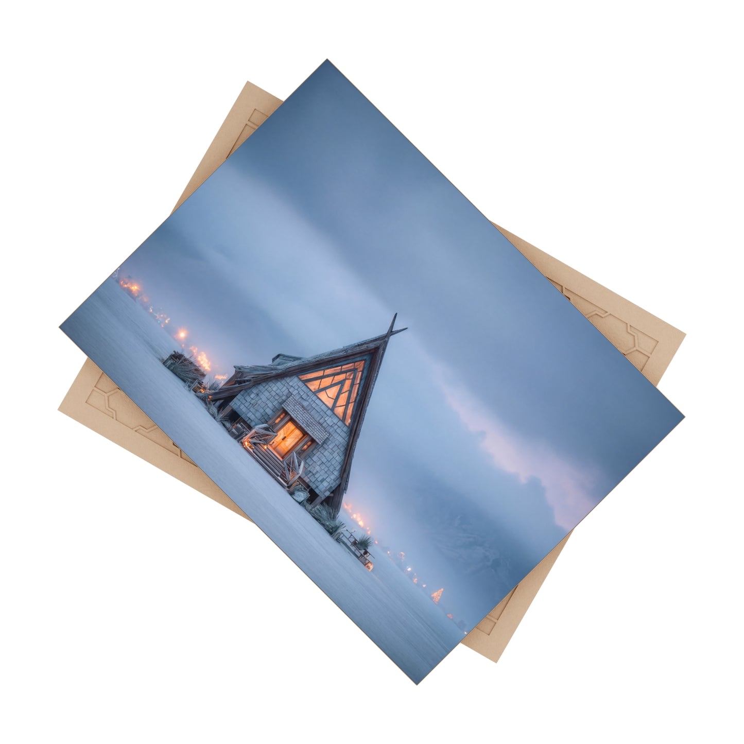 Frostbound A-Frame Cabin Ceramic Photo Tile – Warm Light in a Winter Hush