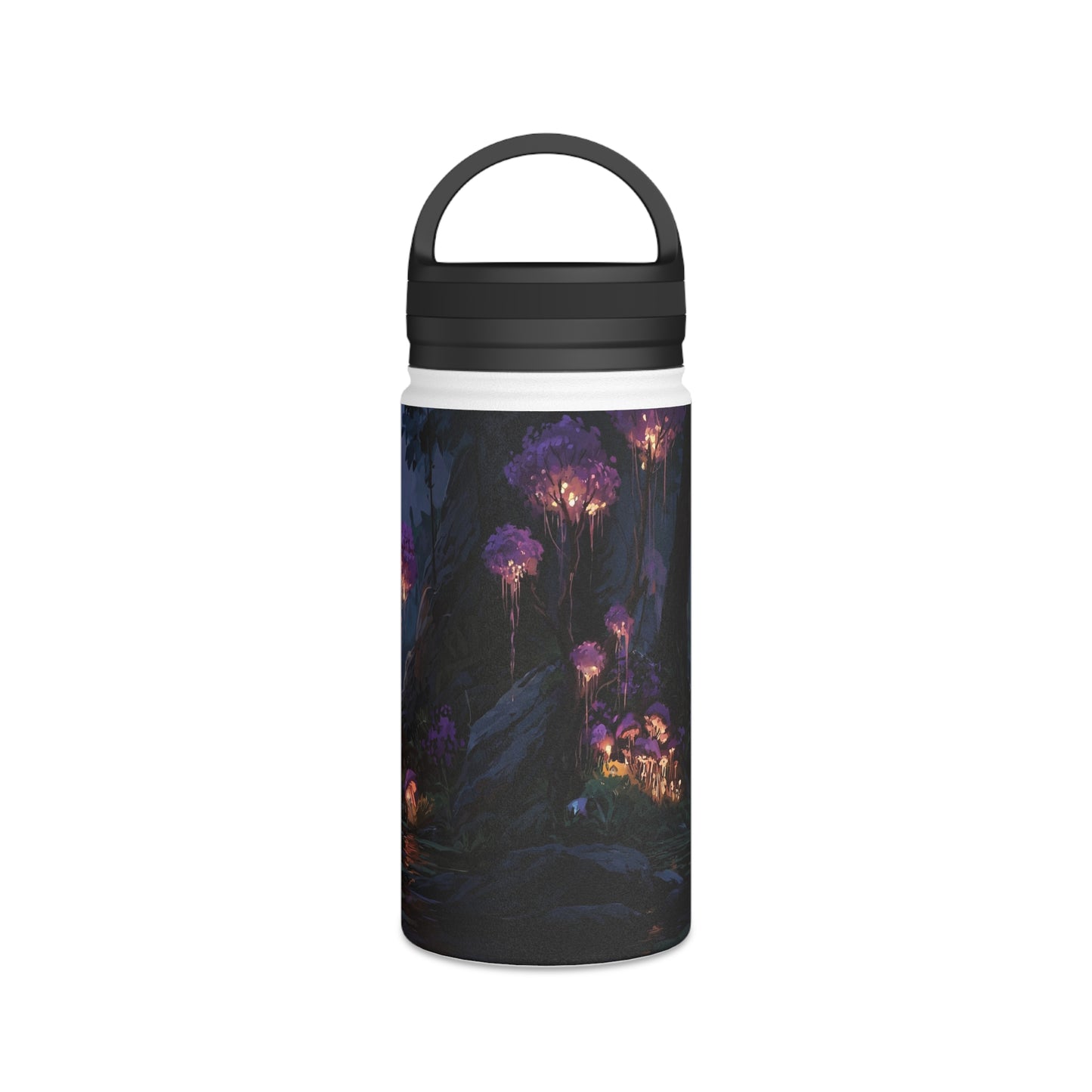 Bioluminescent Grove Stainless Steel Water Bottle, Handle Lid – Twilight’s Whispering Waterscape