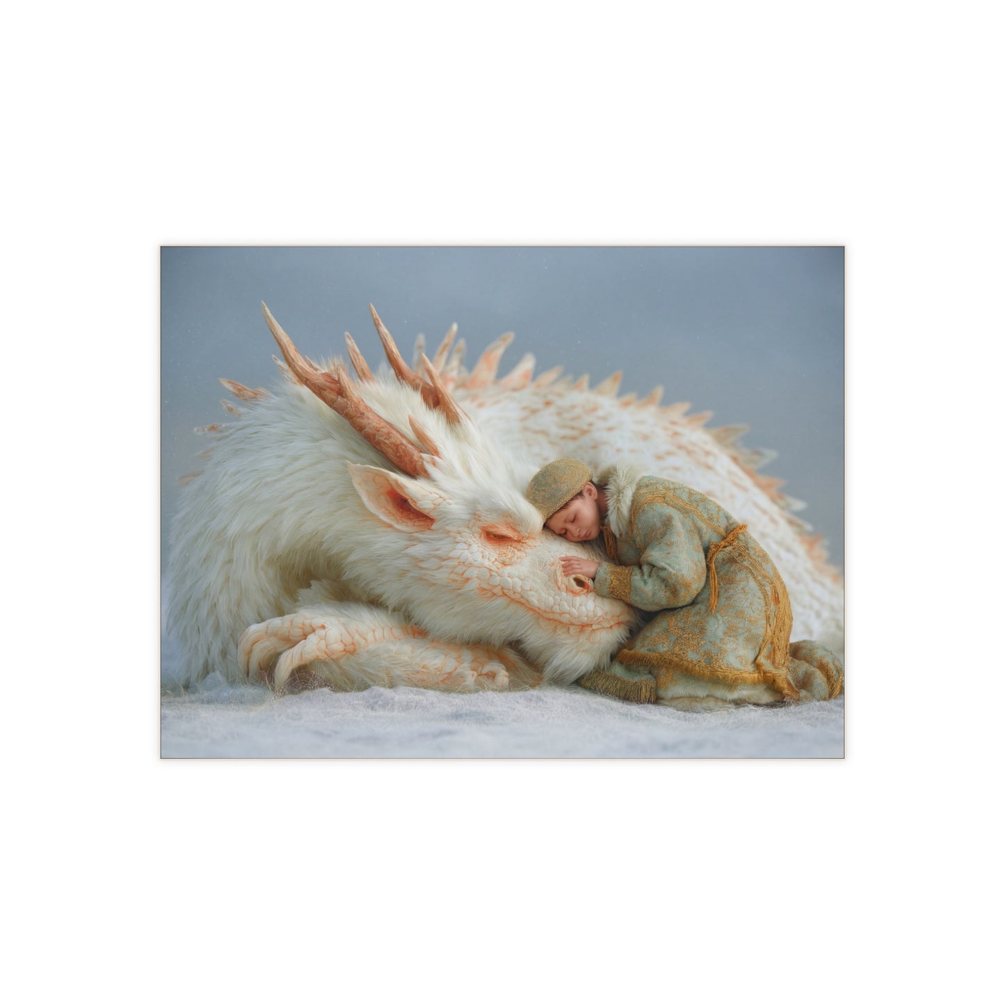 Child and Guardian Dragon Ceramic Photo Tile – Snowbound Sanctuary