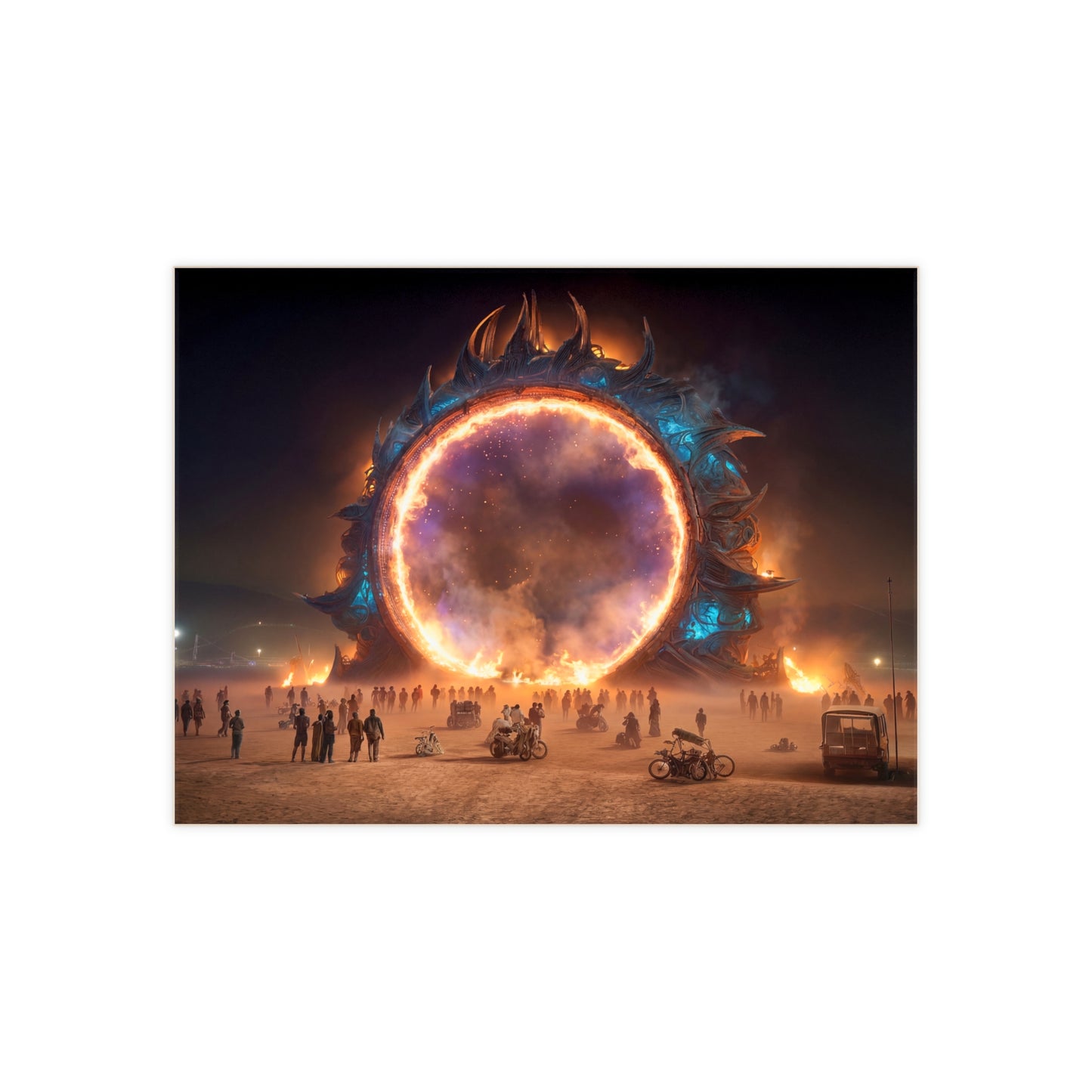 Cosmic Gateway Ceramic Photo Tile – Burning Portal in the Desert Night