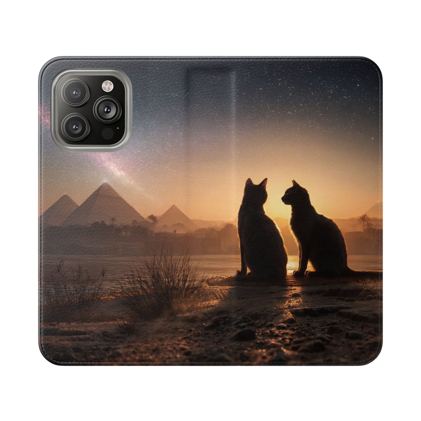 Pharaoh Cats Flip Cases – Starry Nile Guardians on the Bank