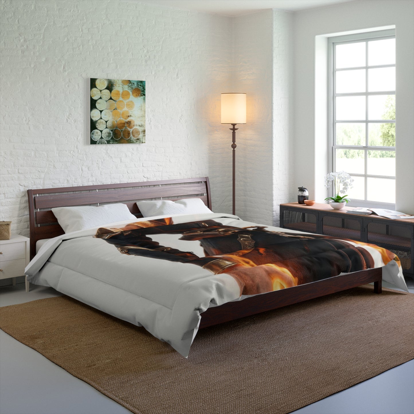 Flame-Headed Sentinel Comforter – Charred Armor and Whispering Fire