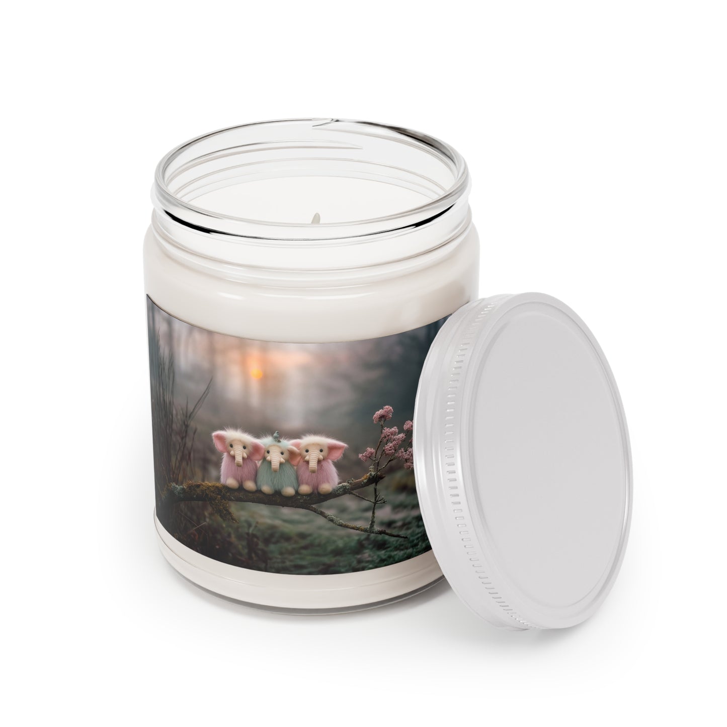Three Tiny Elephants Scented Soy Candles with White Lid, 9oz – Mossy Branch Sunset Friends