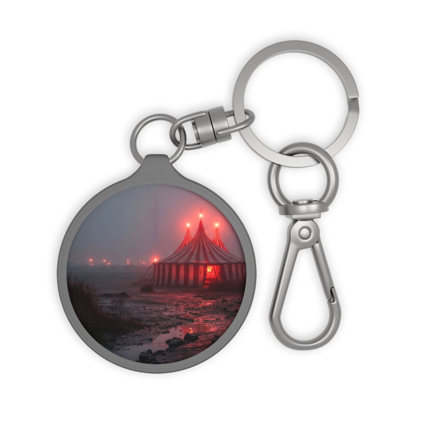 Crimson Circus Tent Keyring Tag – Midnight Mirage on the Shore