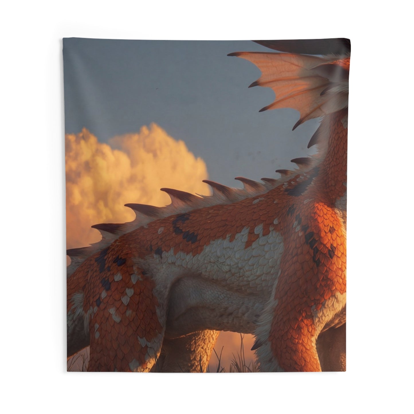 Sunset Sentinel Dragon Indoor Wall Tapestries – Warm Amber Dawn Guardian