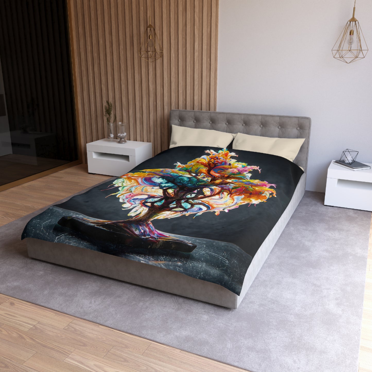 Chromatic Soul Tree Microfiber Duvet Cover – Where Color Blooms Like Light