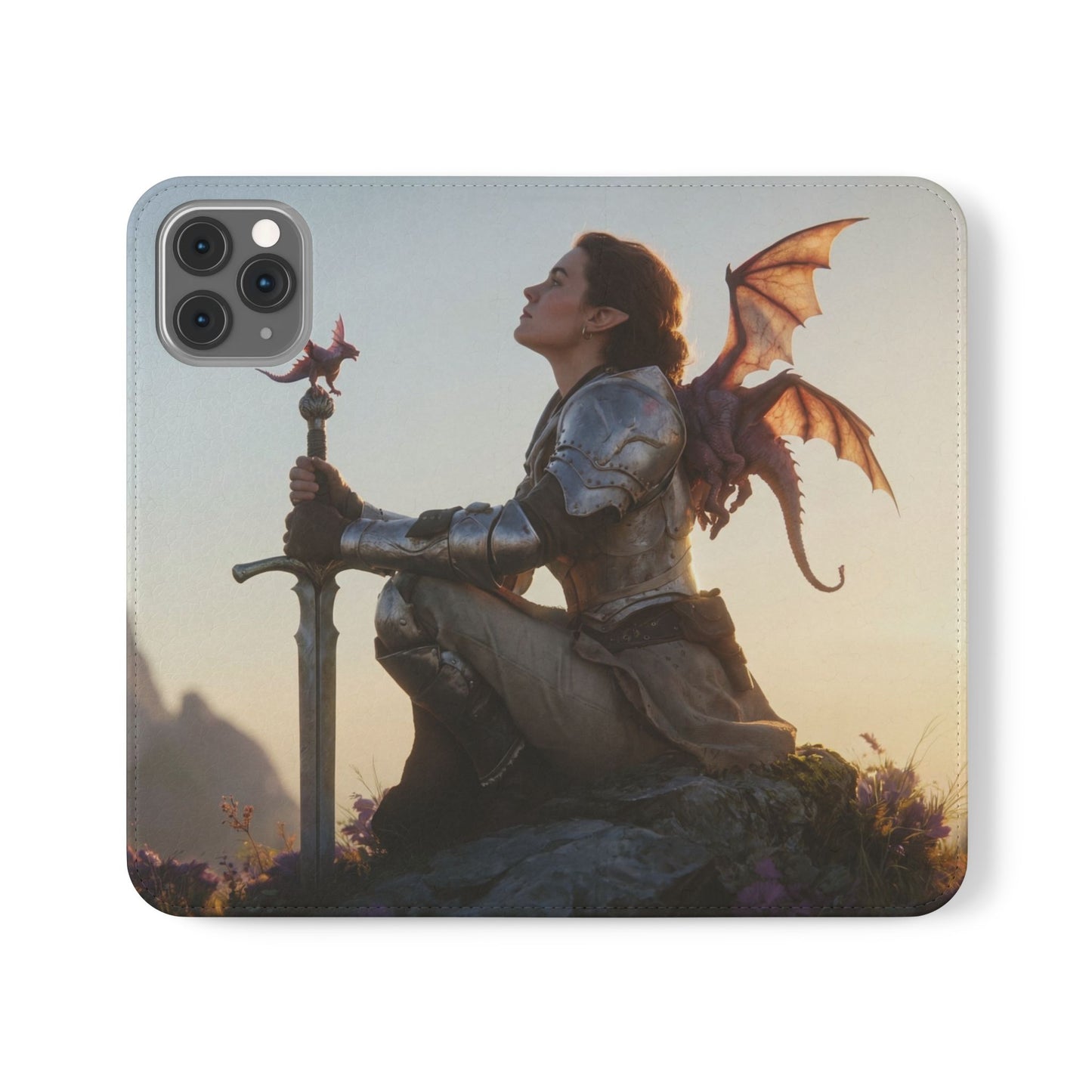 Dragon Knight Flip Cases – Sunlit Sentinel with Mini Drake and Sword