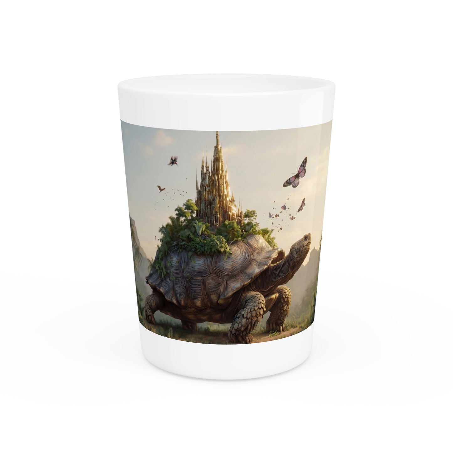 Castle on the Turtle Shot Glass – Sunlit Jungle Sanctuary