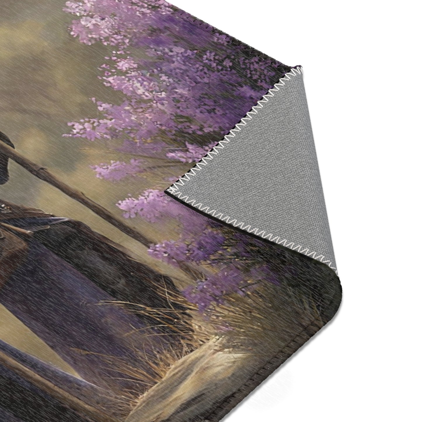 Four Wandering Skeletal Wizards Area Rug – Purple Hooded Pilgrims Through Misty Peaks