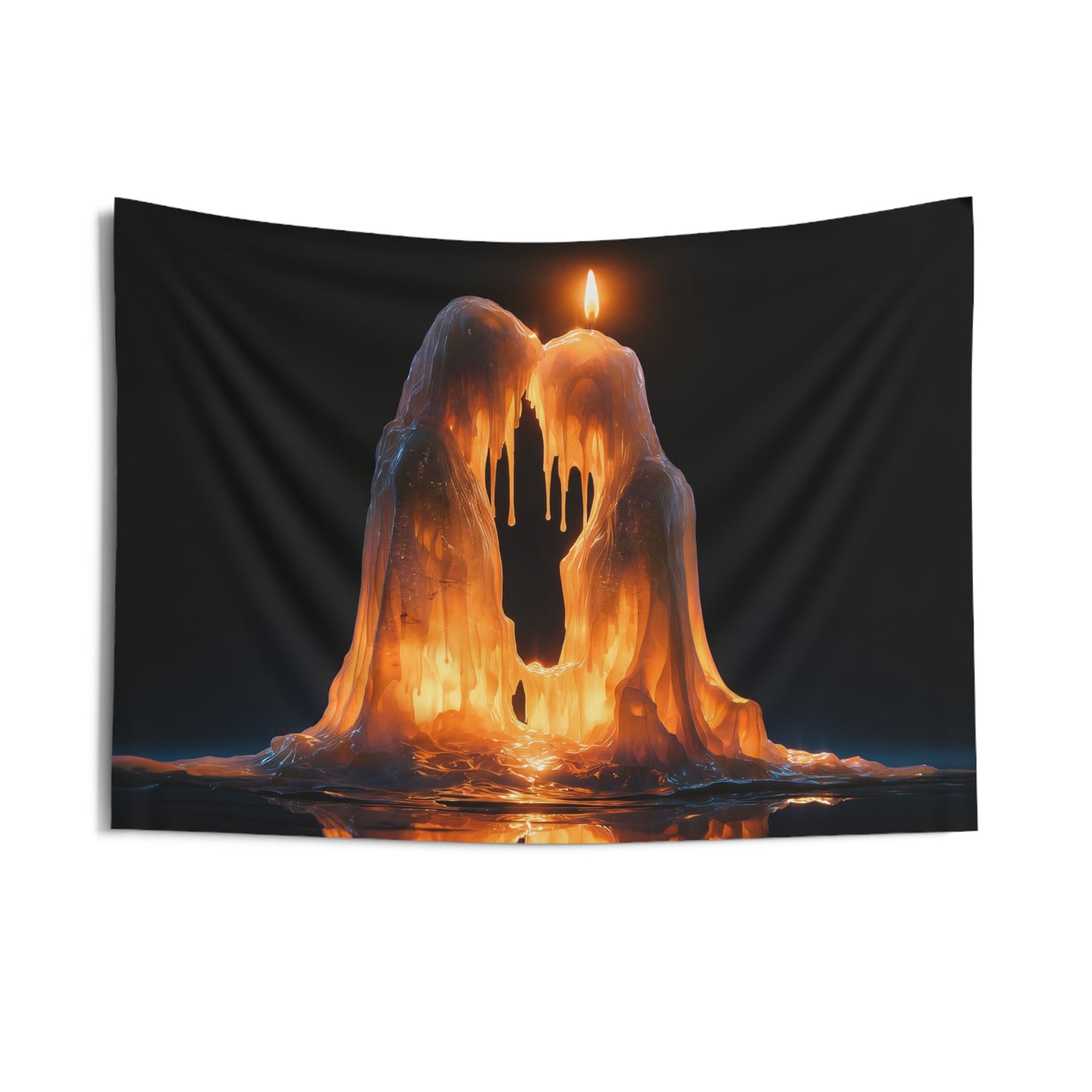 Melting Candle Hearts Wall Tapestry – Warm Glow Against Midnight Depths