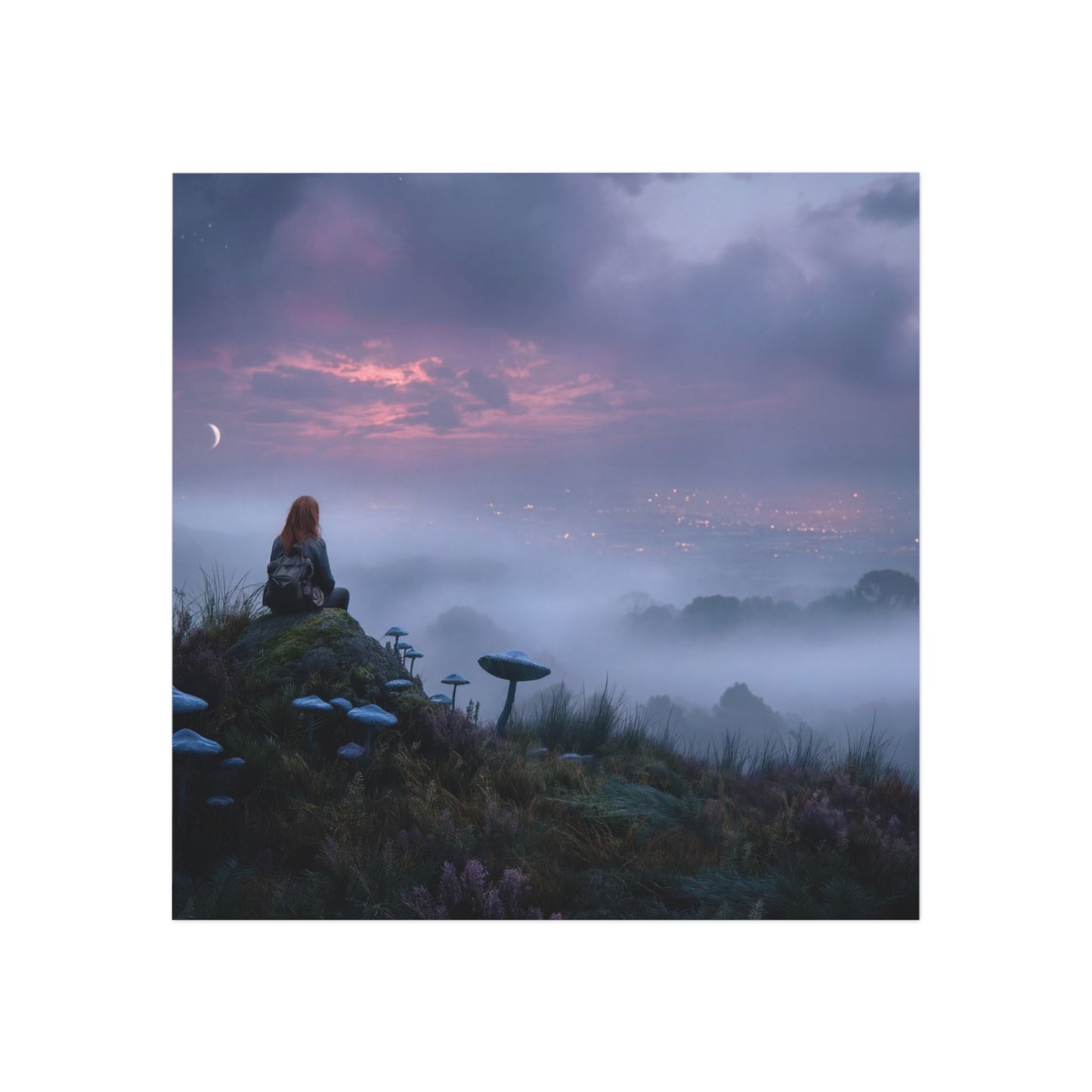 Lone Pathfinder Square Magnet – Twilight Vista with Crescent Moon