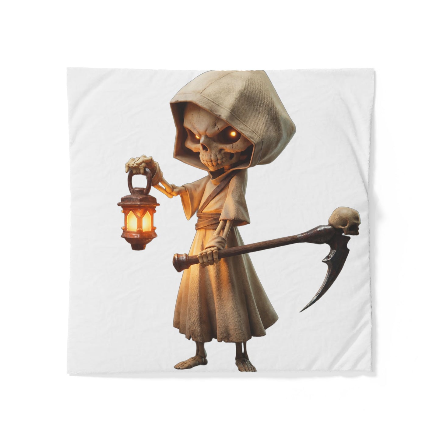 Lantern-Skeletun Cotton Duvet Cover – Hooded Reaper with Glowing Orb