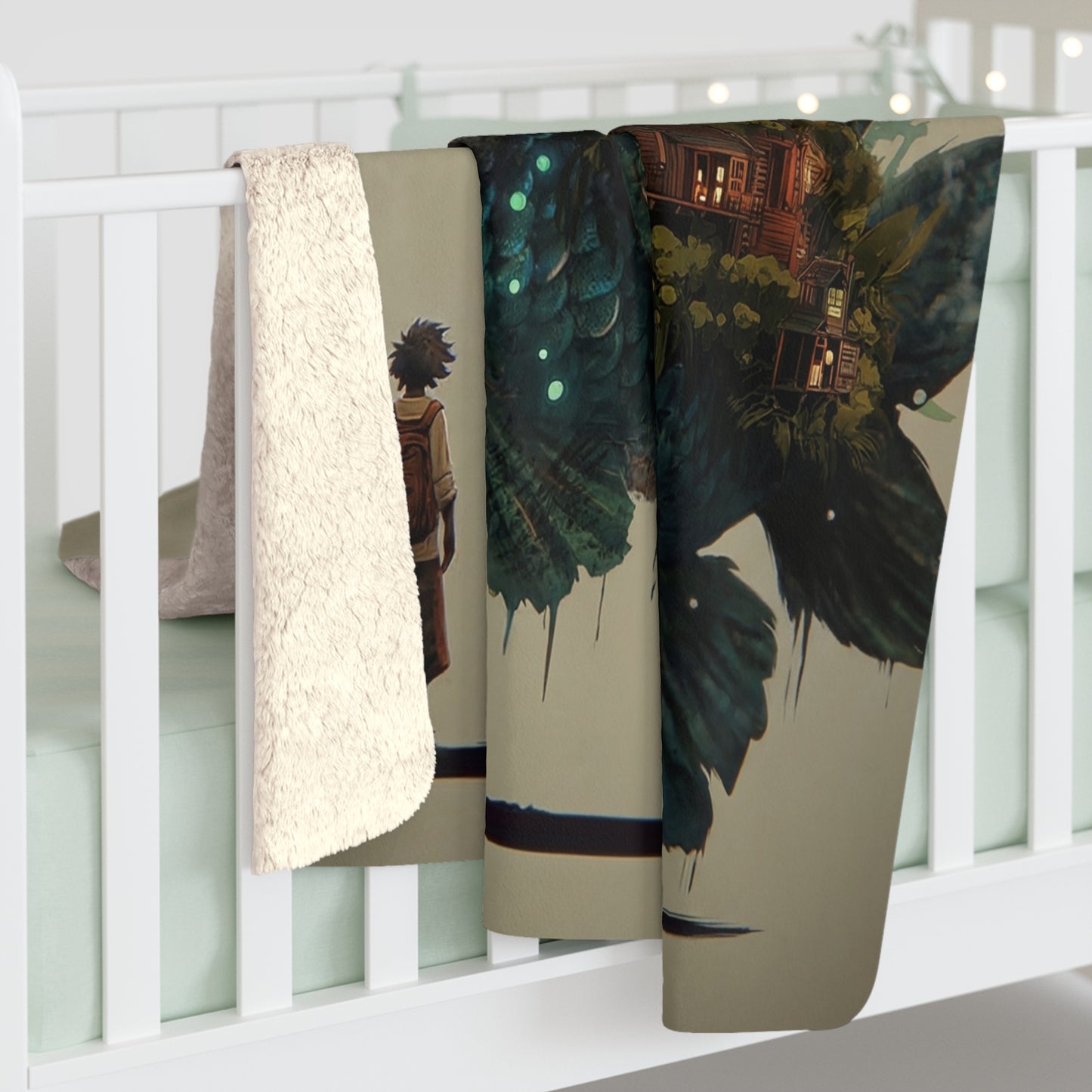 Bioluminescent Fish Village Sherpa Fleece Blanket – Whispers of the Deep