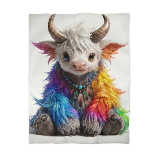 Rainbow Horned Guardian Microfiber Duvet Cover – Whimsical Spirit of the Whispering Peaks