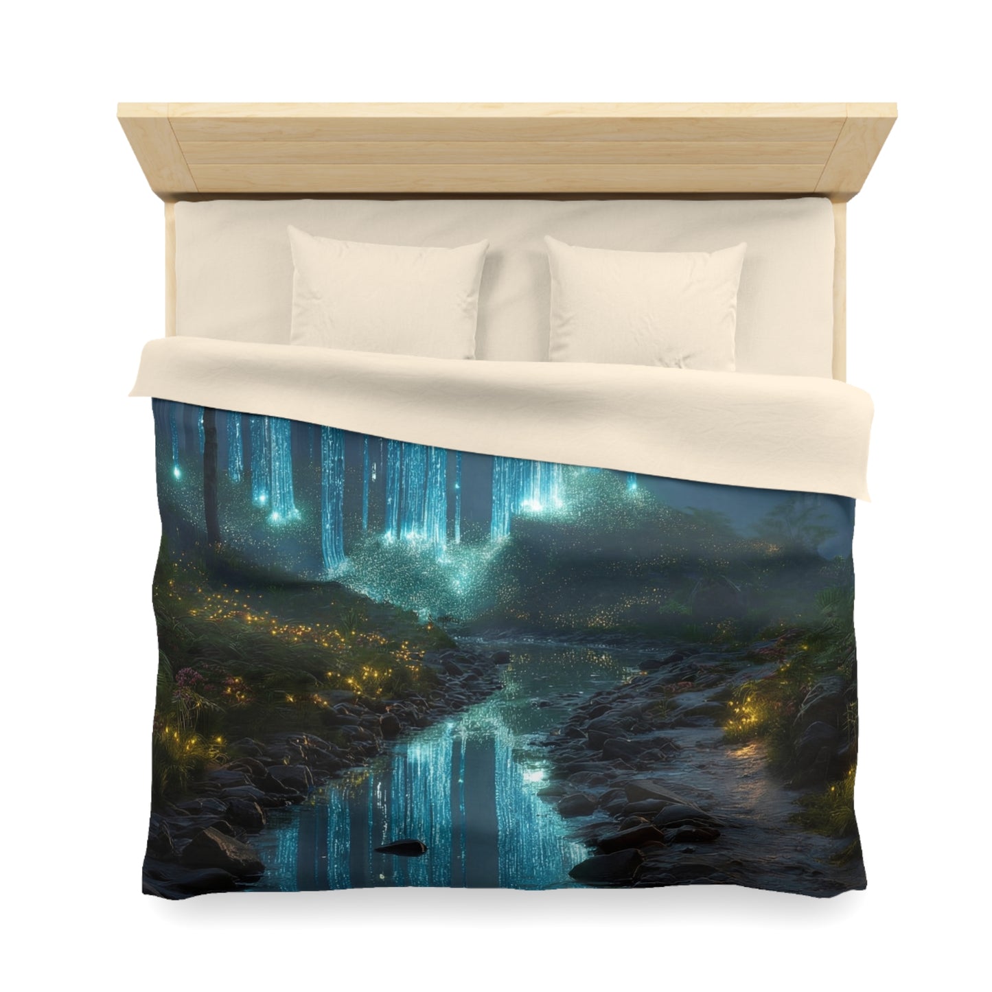 Celestial Waterfall Forest Microfiber Duvet Cover – Azure Light Reverie