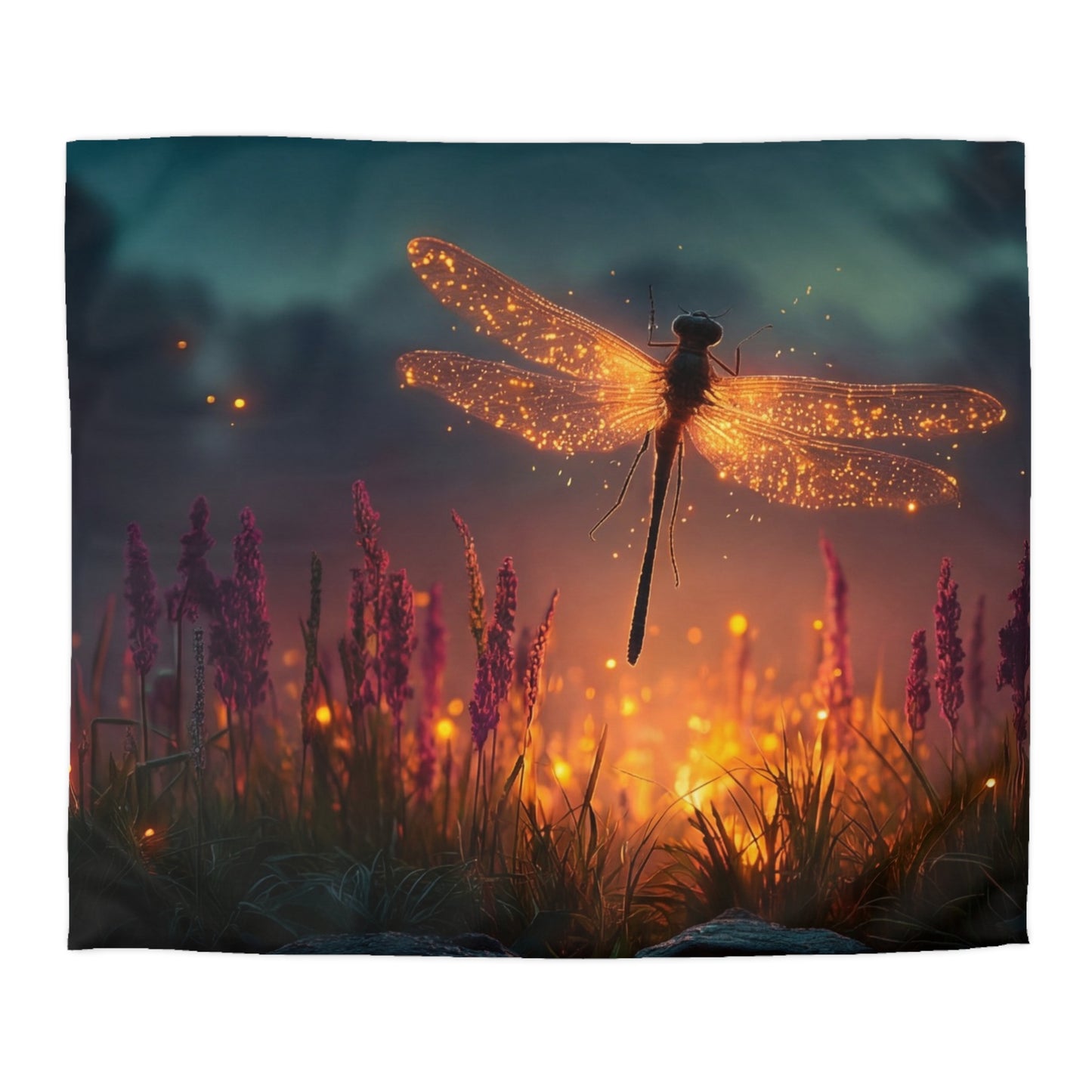 Firefly Dragonfly Microfiber Duvet Cover – Twilight Meadow Dreamscape