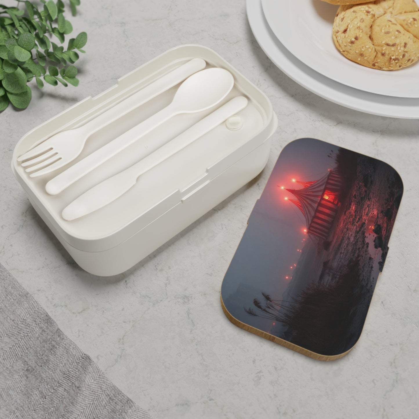 Crimson Circus Tent Bento Lunch Box – Fogbound Wonder at Dusk