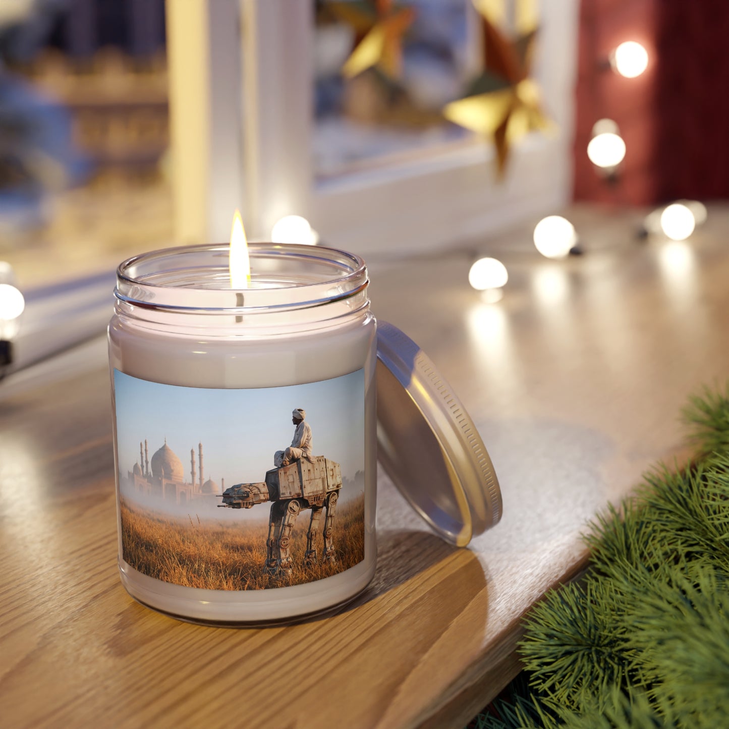 Taj Mahal AT-AT Scented Soy Candles with White Lid, 9oz – Silent Journey Through Golden Fields