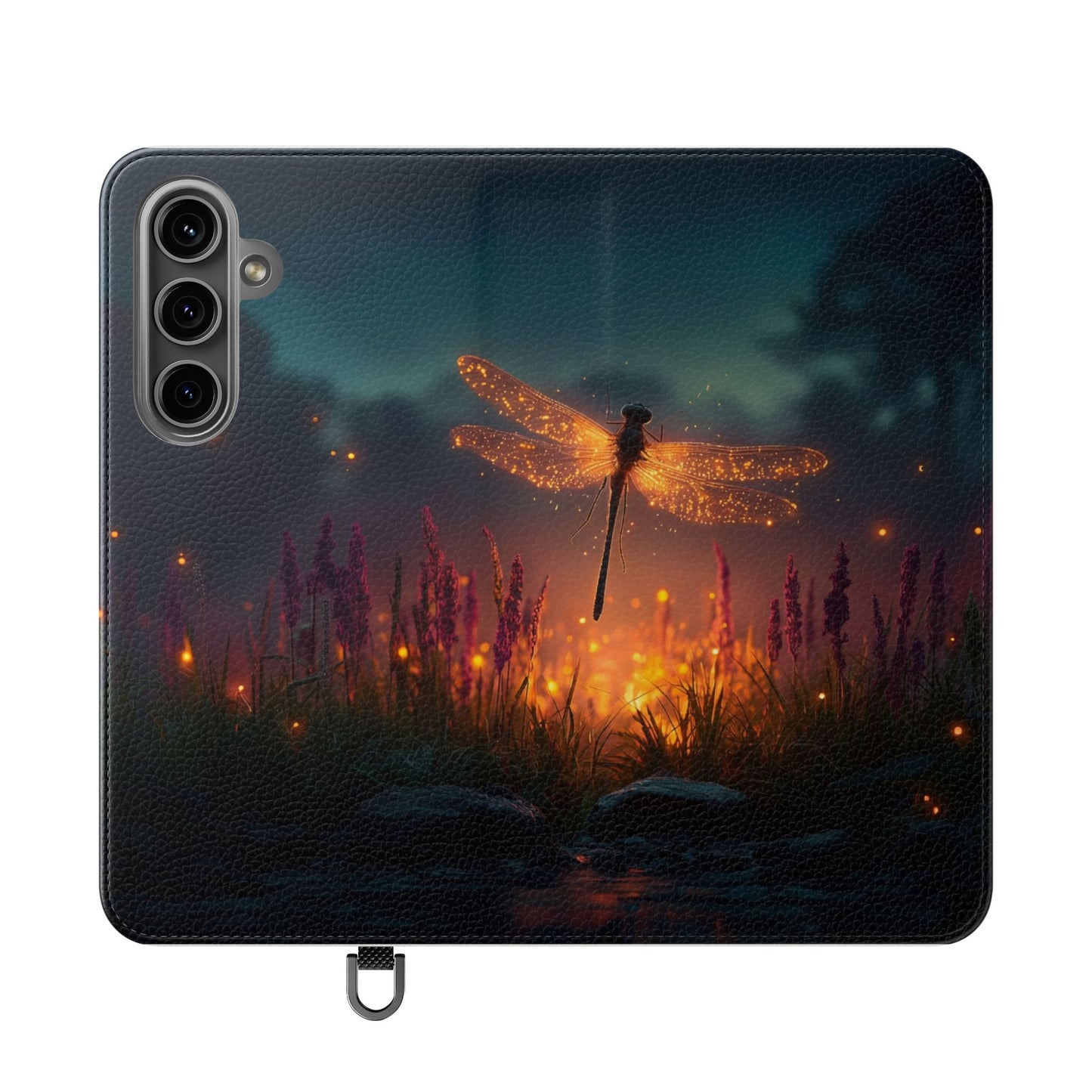 Bioluminescent Dragonfly Flip Cases – Glowing Amber Wings Over Twilight Marsh