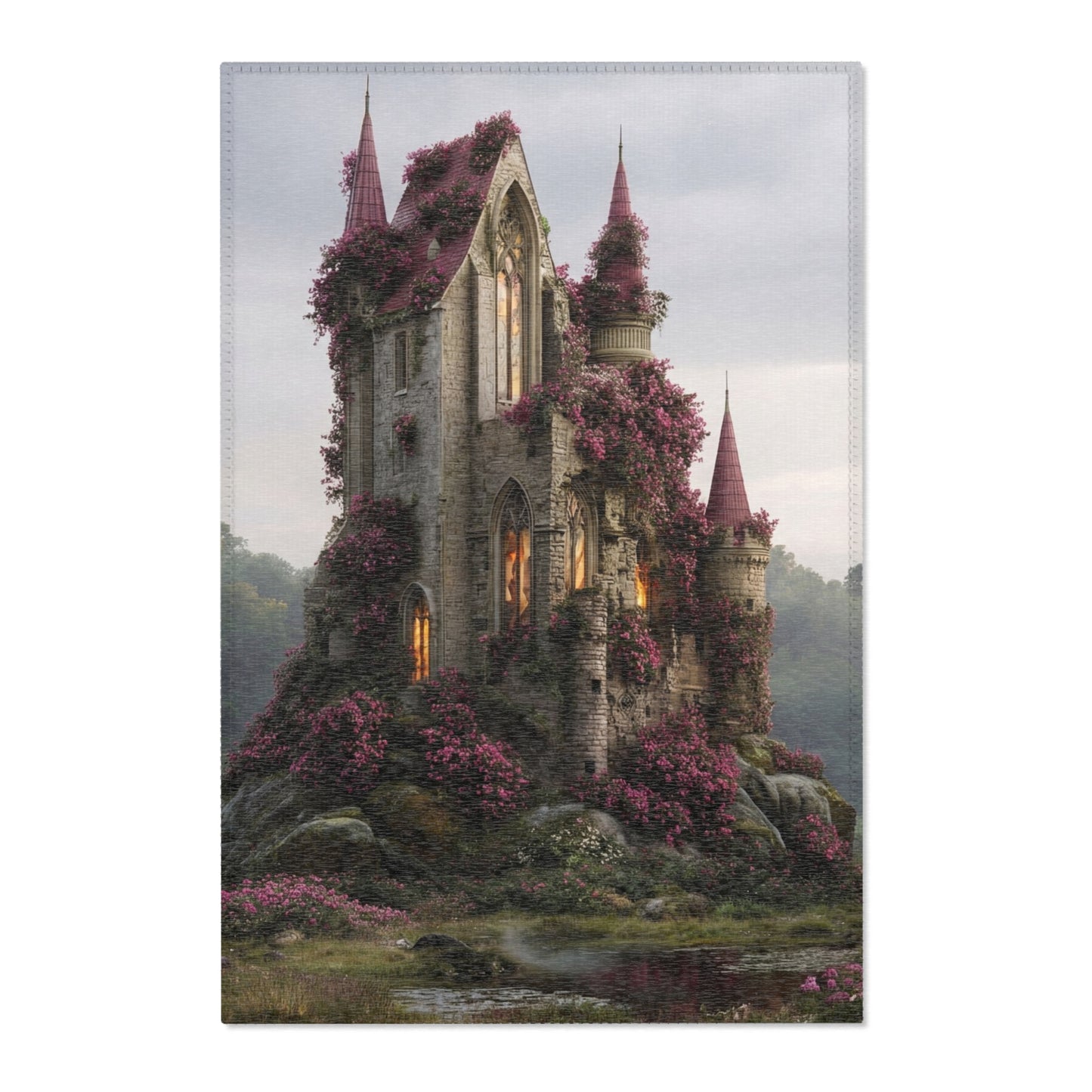 Crimson Rose Castle Area Rugs – Whispers of the Forgotten Keep
