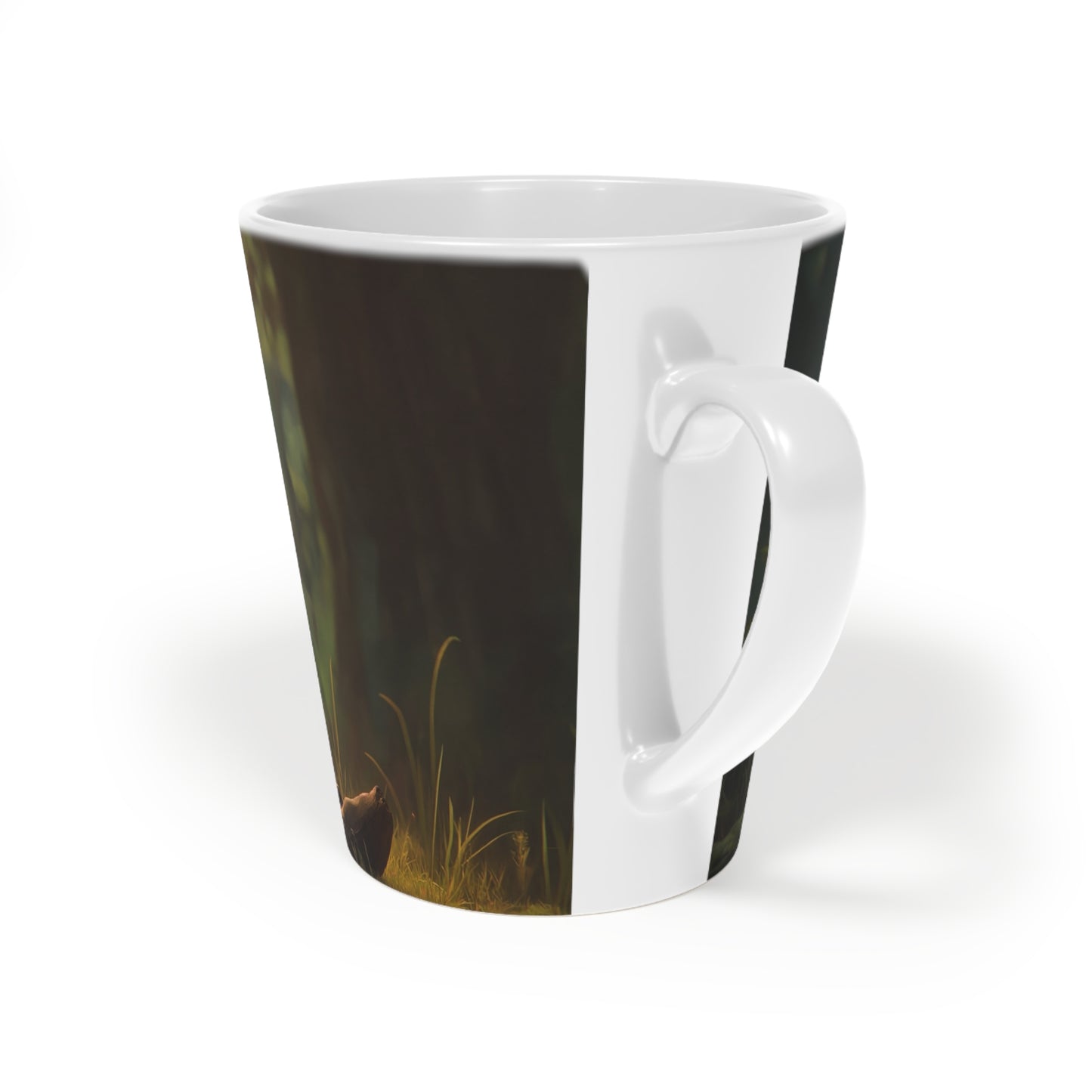 Forest Sentinel Latte Mug, 12oz – Bioluminescent Guardian in Twilight Grove