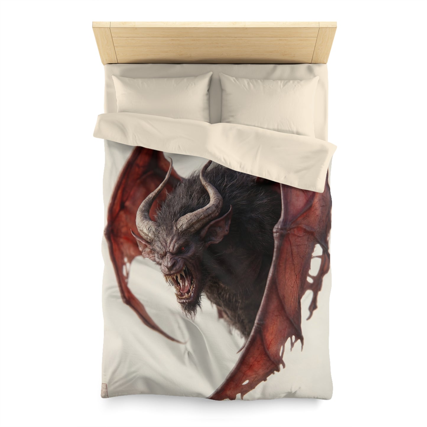 Fanged Horror Microfiber Duvet Cover – Crimson Winged Sentinel