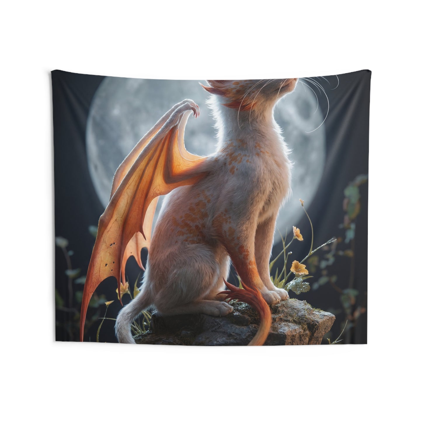 Moonlit Dragon Cat Indoor Wall Tapestries – Whispering Night Guardian