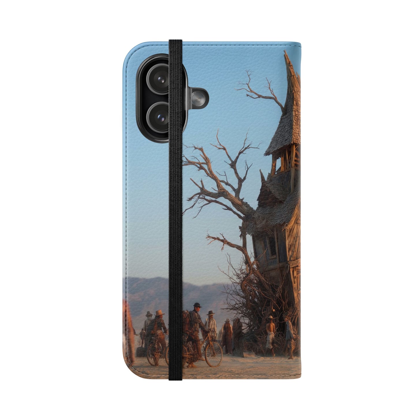 Clocktower Wanderers Flip Cases – Dusty Desert Sentinel Scene