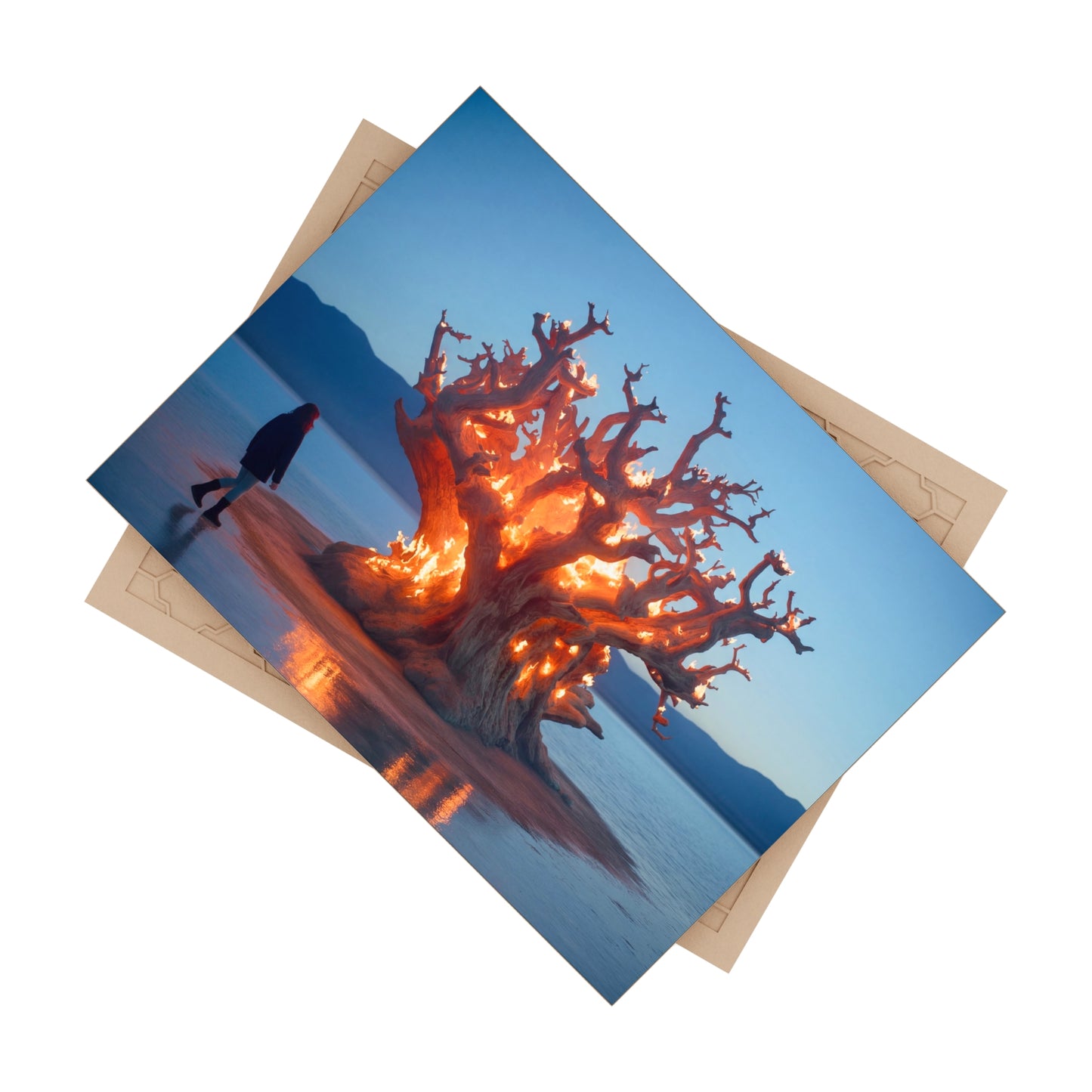 Burning Tree Ceramic Photo Tile – Solitary Witness to Twilight’s Fire