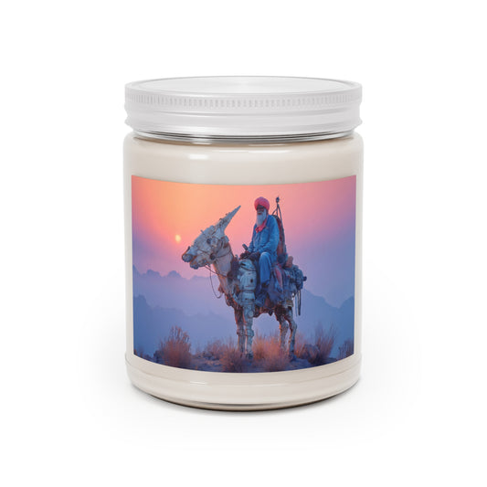 Cyber Donkey Rider Scented Soy Candles with White Lid, 9oz – Sunset Sentinel of the Dusty Peaks