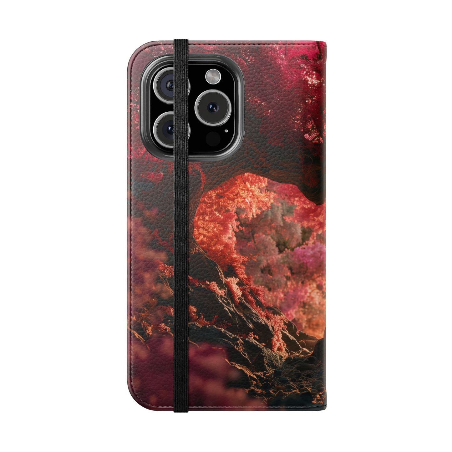 Crimson Arch Flip Cases – Heart-Shaped Canopy Romance