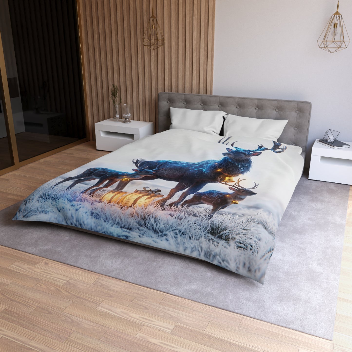 Frost-Clad Deer Family Microfiber Duvet Cover – Whispering Winter Giftscape