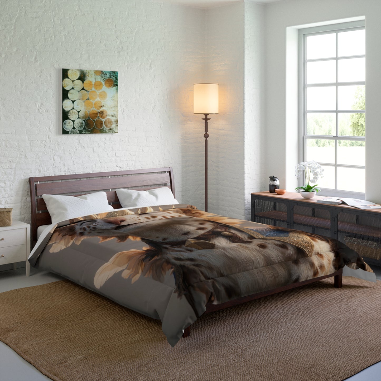 Crowned Feline Sentinel Comforter – Warm Golden Dawn Guardian