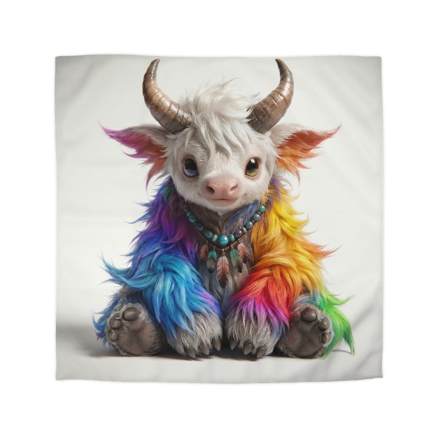 Rainbow Horned Guardian Microfiber Duvet Cover – Softly Glowing Twilight Companion