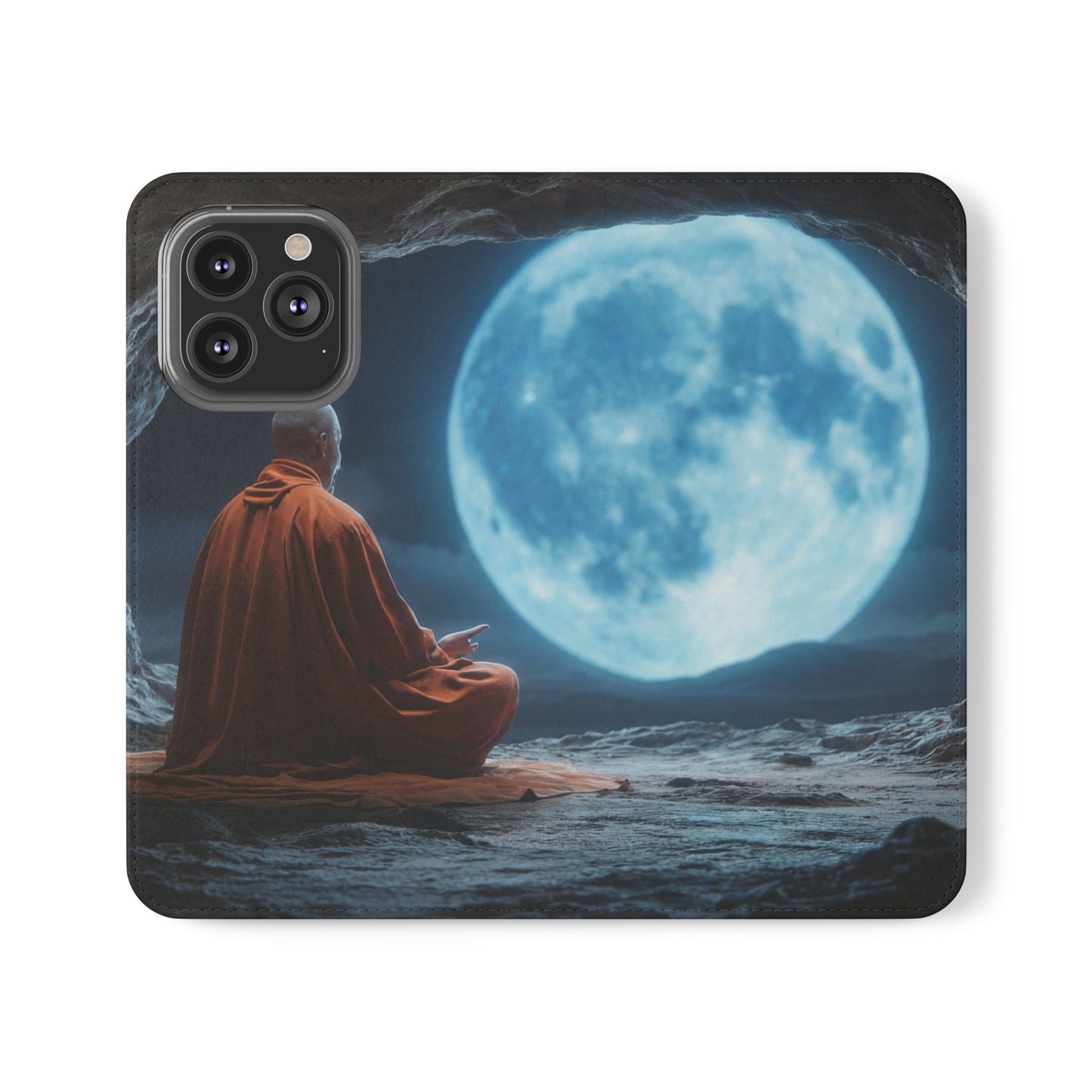 Lunar Meditation Flip Cases – Serene Monk Under Moonlight