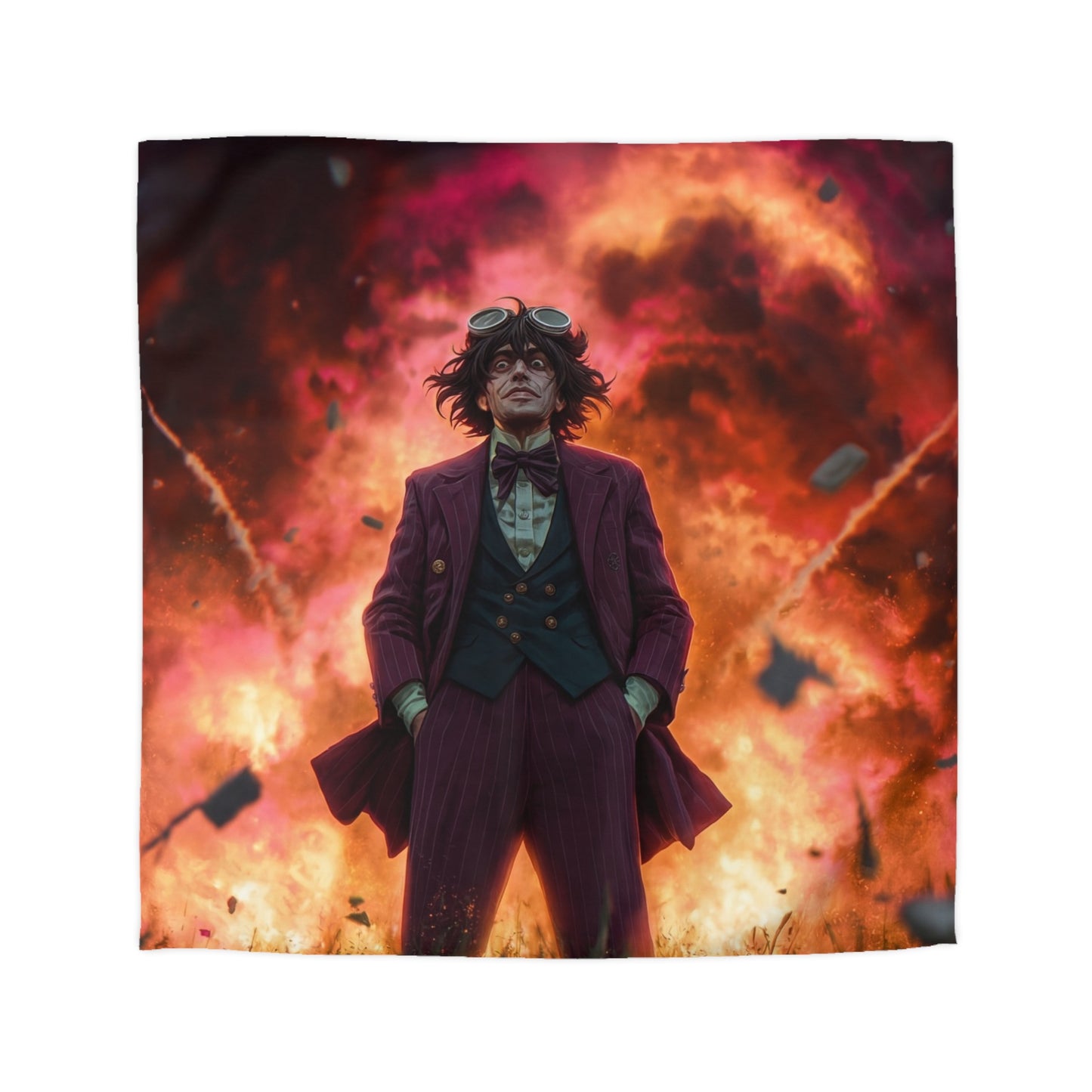 Explosive Goggles Man Microfiber Duvet Cover – Crimson Sky Aftermath