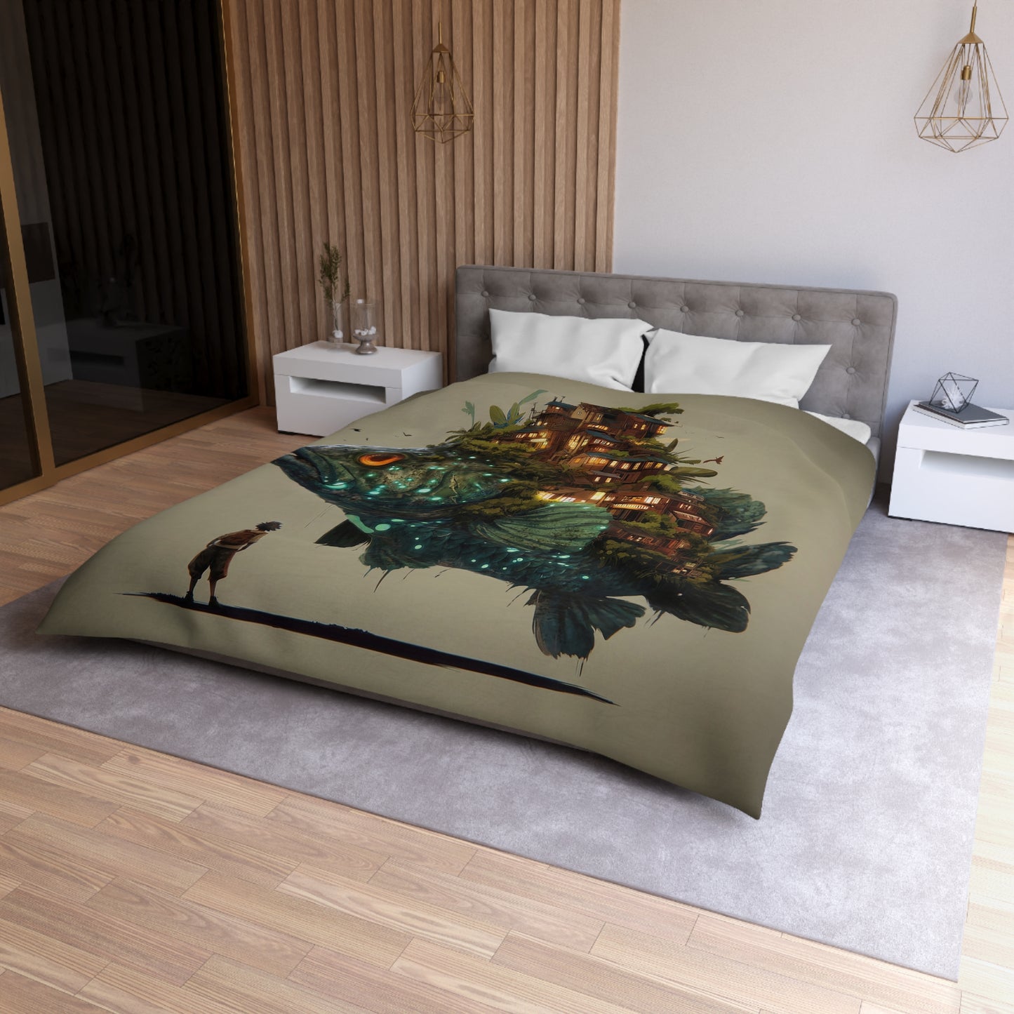 Gigantic Bioluminescent Fish Duvet Cover – Floating Village Dreamscape