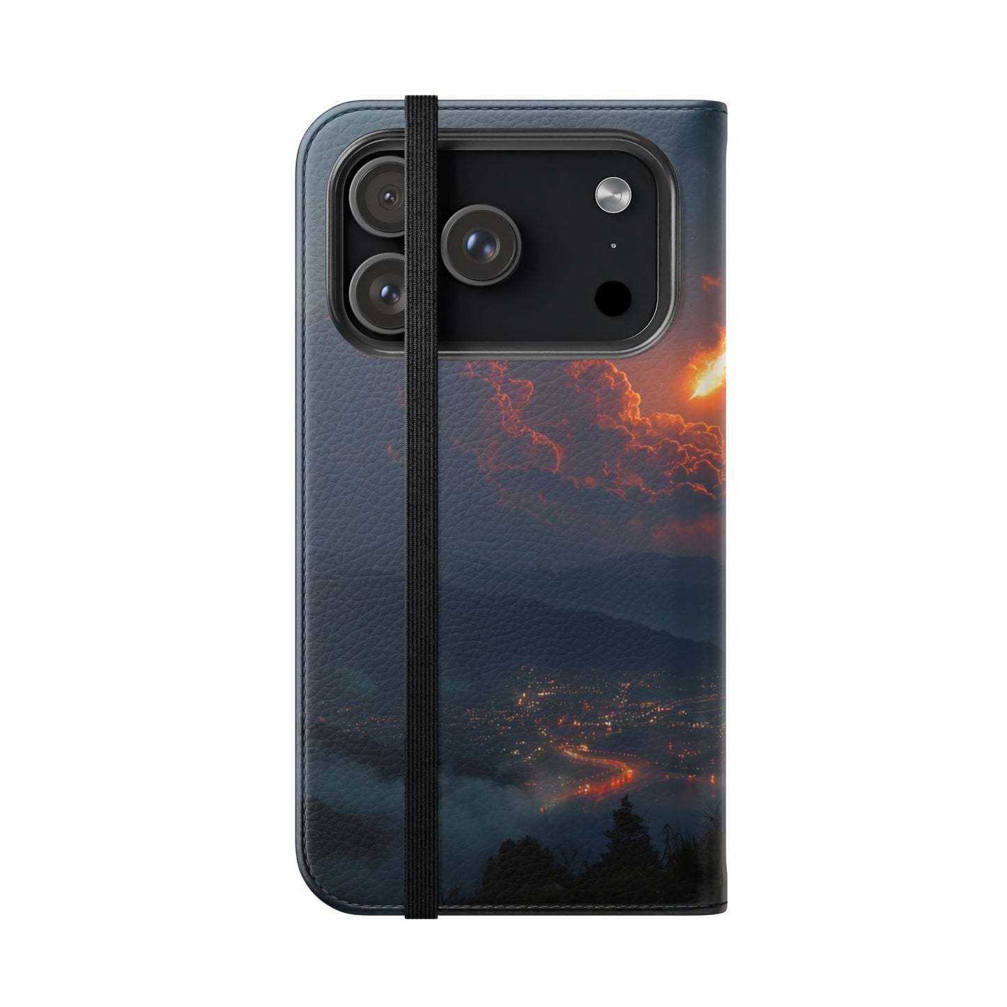 Meteor Over Valley Flip Cases – Crimson Sky Sentinel Cover