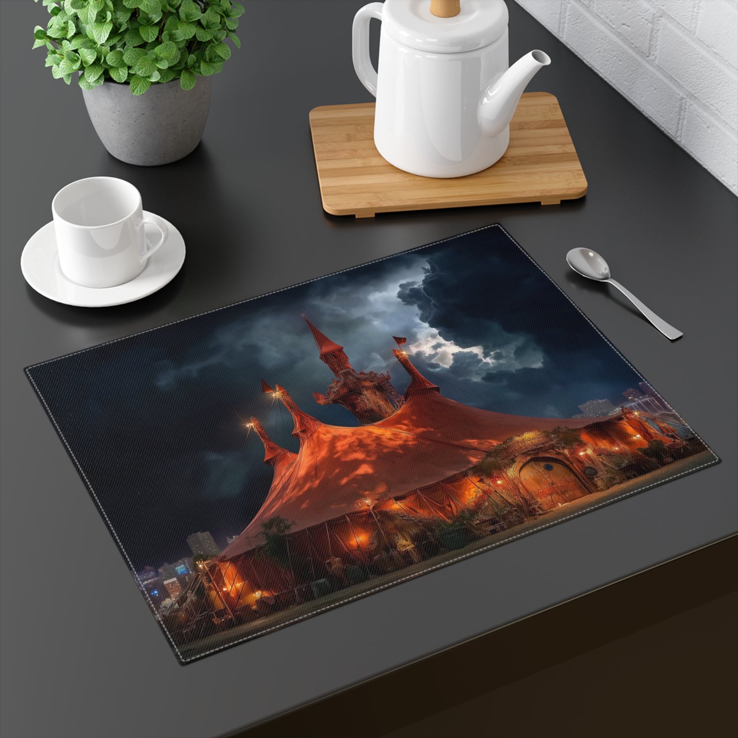Crimson Circus Tent Placemat – Midnight Spectacle Under Storm Skies