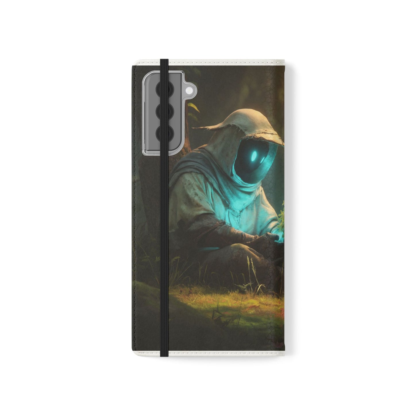 Glowing Orb Hooded Guardian Flip Cases – Bioluminescent Forest Keeper