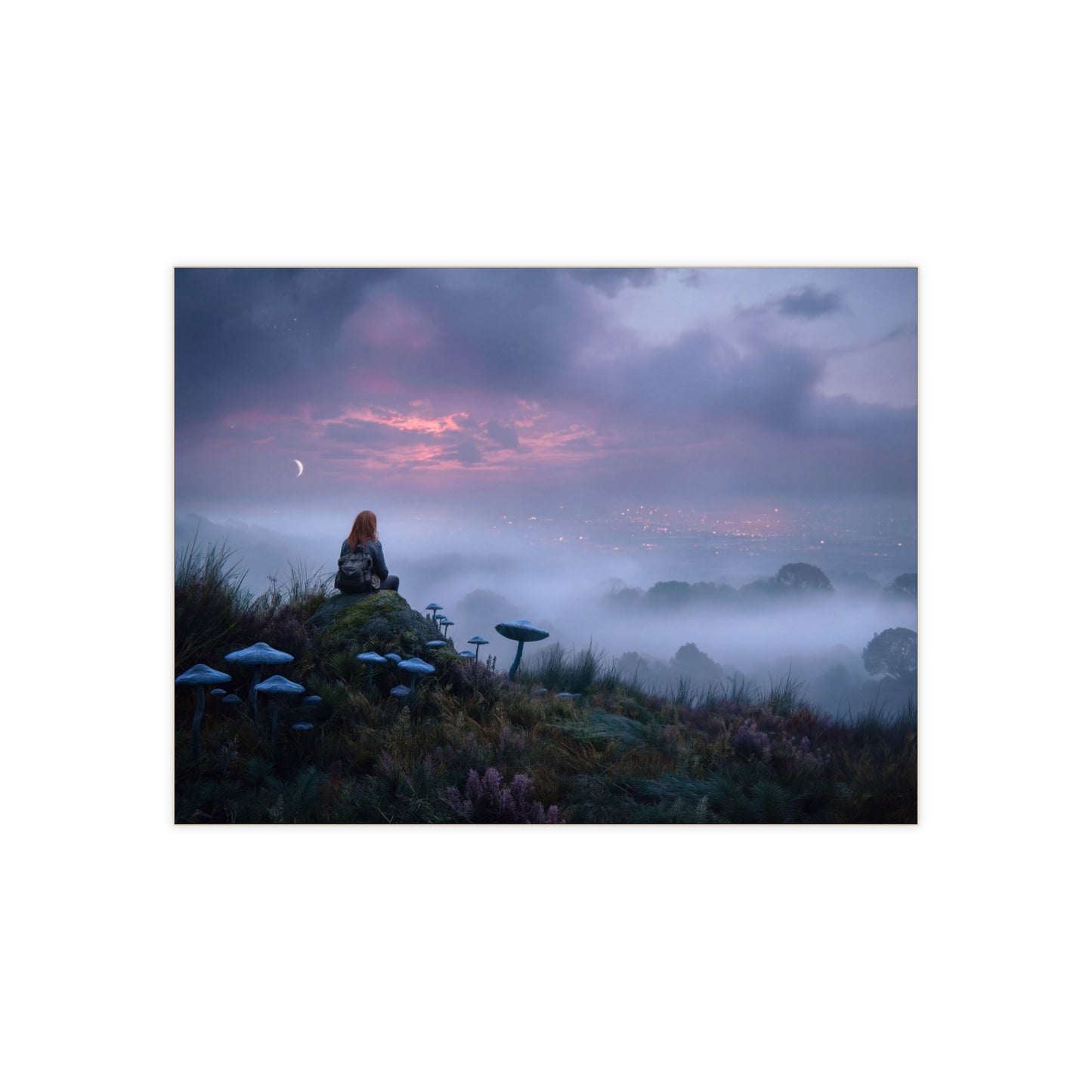 Moonlit Hilltop Wanderer Ceramic Photo Tile – Twilight’s Whispering Grove