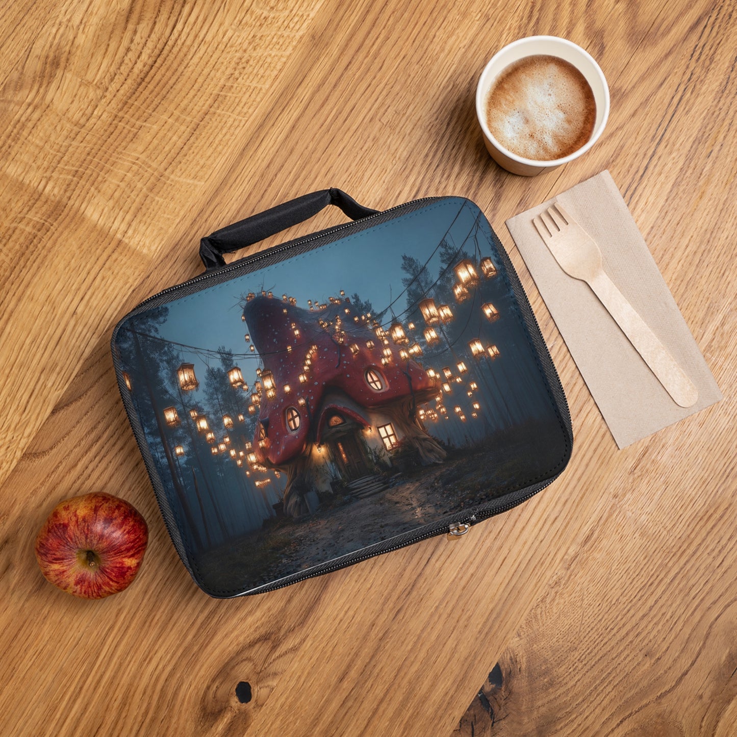 Mushroom Cottage Lanterns Lunch Bag – Whispers of the Enchanted Grove