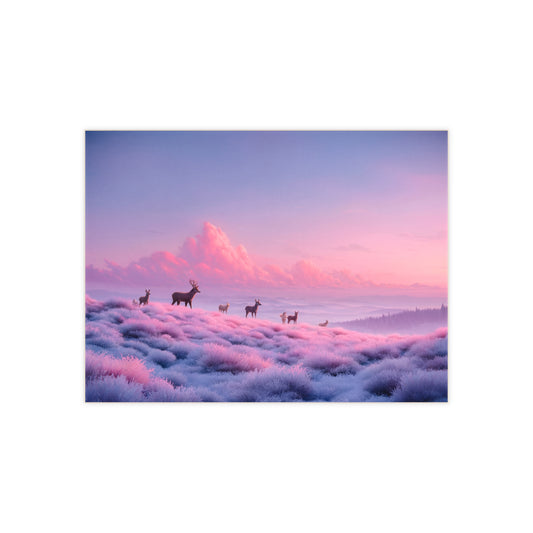 Twilight Deer Herd Ceramic Photo Tile – Pink Mist Meadow Dreamscape