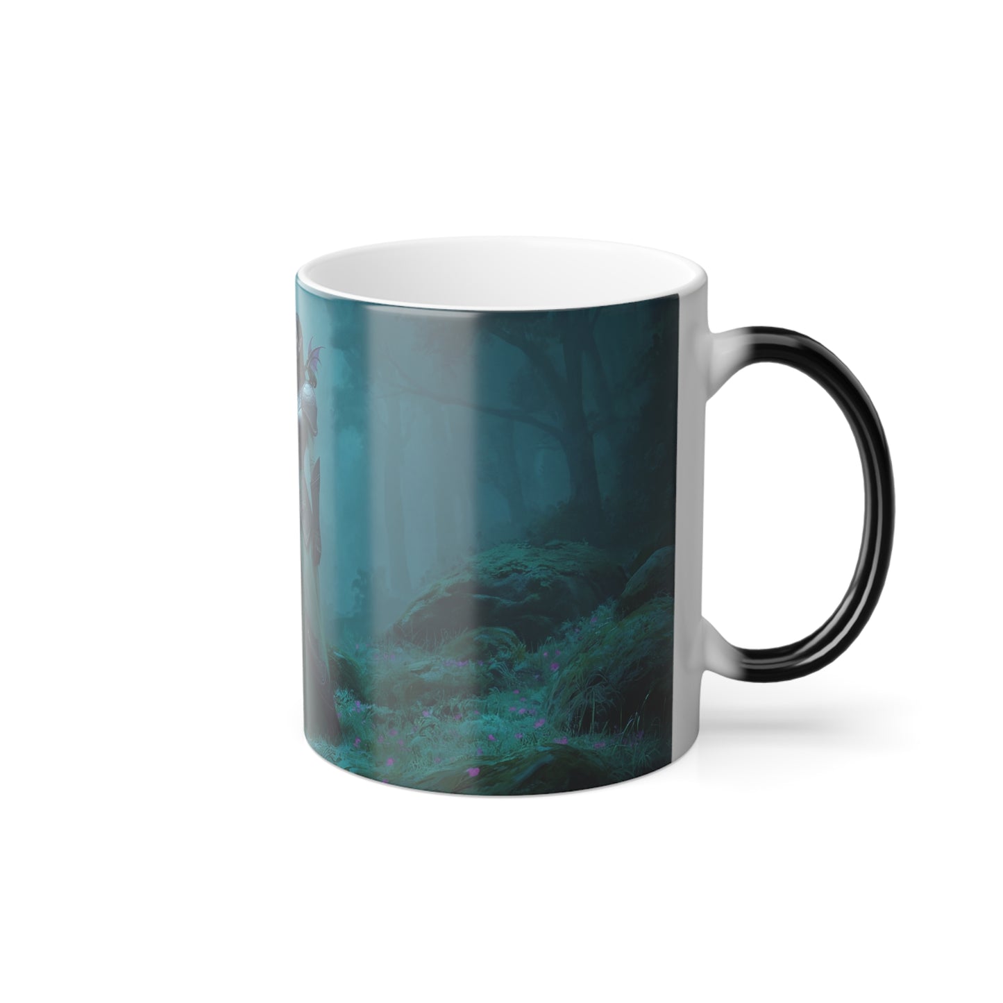 Sword-Bearing Elf in Misty Grove Color Morphing Mug, 11oz – Twilight Sentinel Guardian