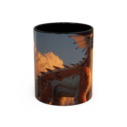Sunset Dragon Accent Coffee Mug (11, 15oz) – Warm Ember Guardian in Golden Grasses