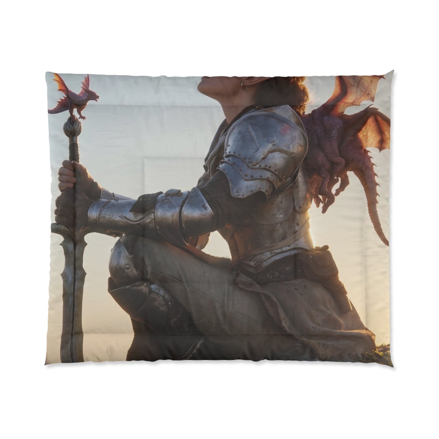 Dragonborne Sentinel Comforter – Sunset Peak Guardian Dreamscape