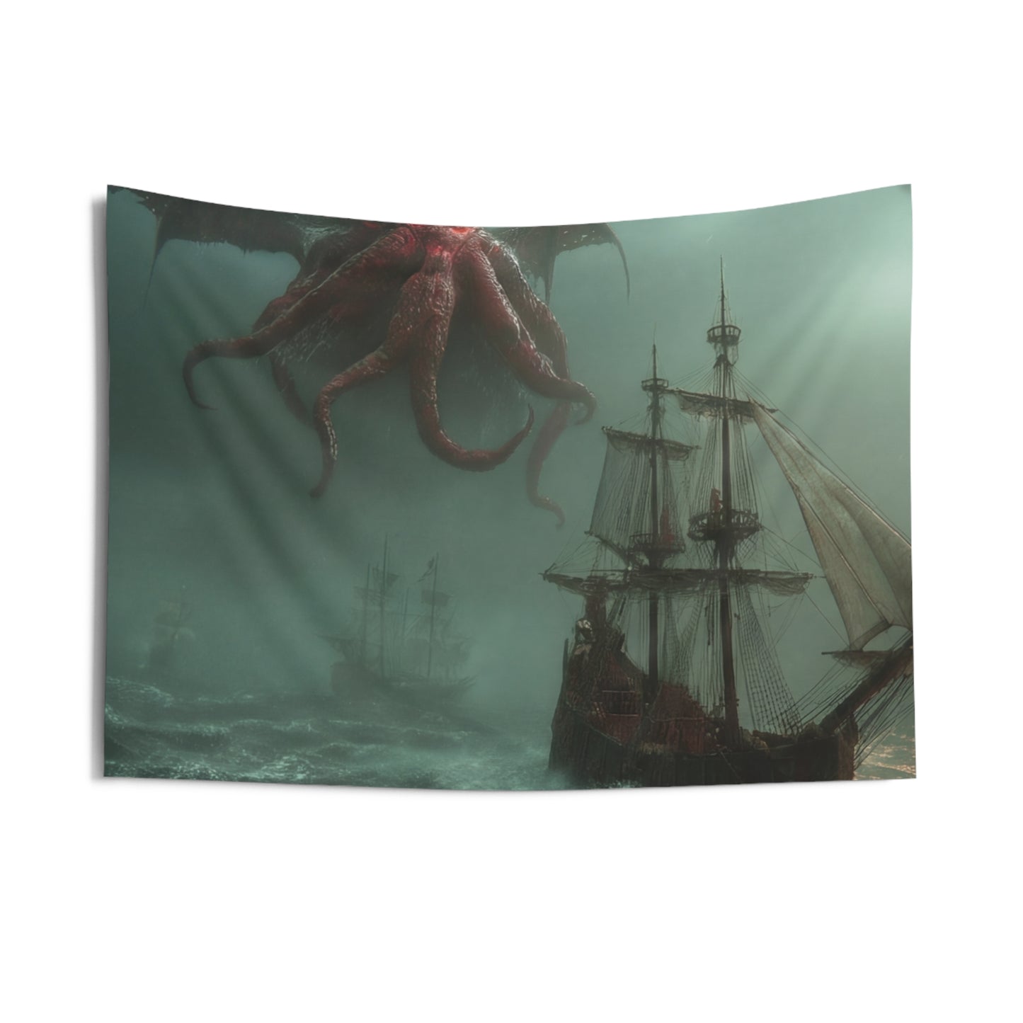 Leviathan’s Wrath Indoor Wall Tapestries – Storm-Swept Seascape with Winged Horror