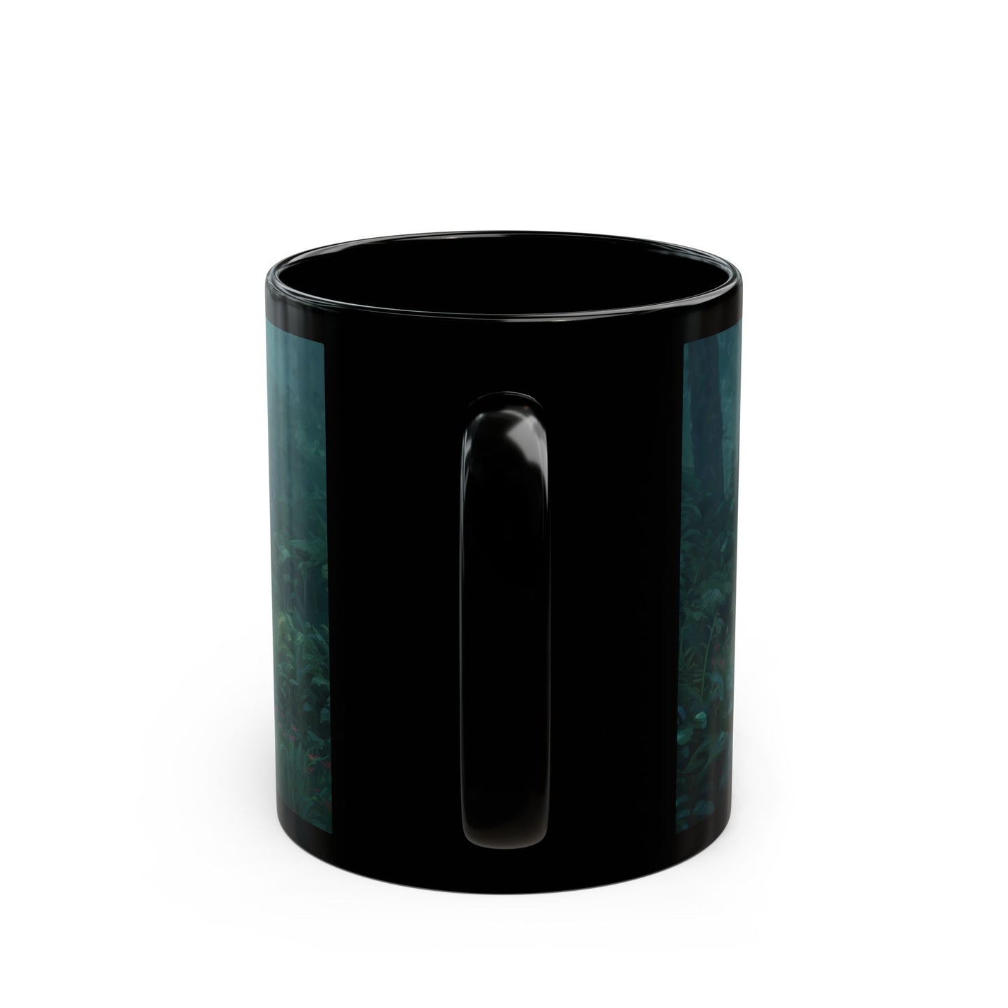 Forest Sentinel Black Mug – Misty Grove Guardian Dreamscape