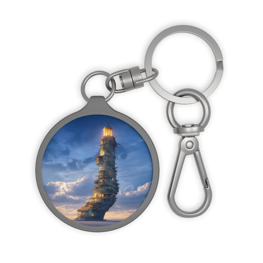 Skyborne Lighthouse Keyring Tag – Twilight Beacon Over the Azure Sea
