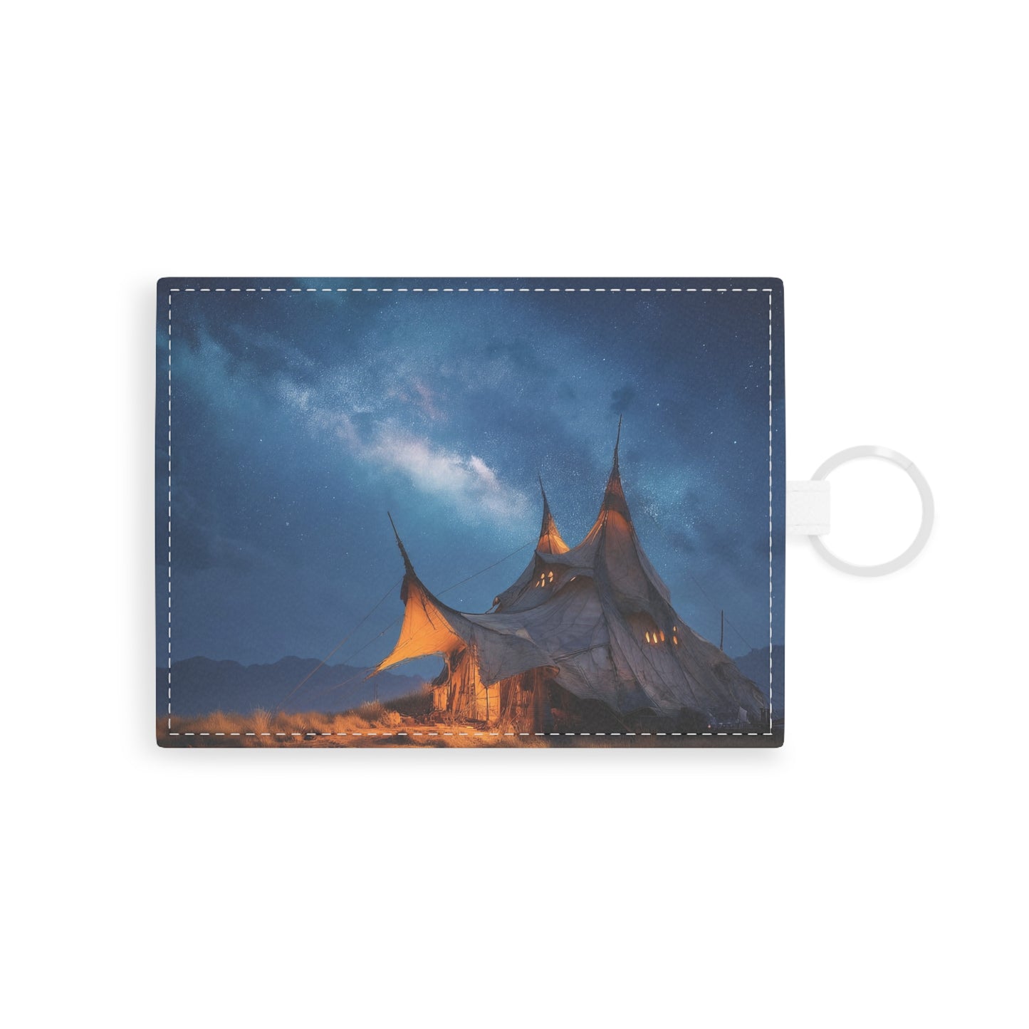 Starlit Nomad Tent Saffiano Leather Card Holder – Warm Glow Under Milky Way